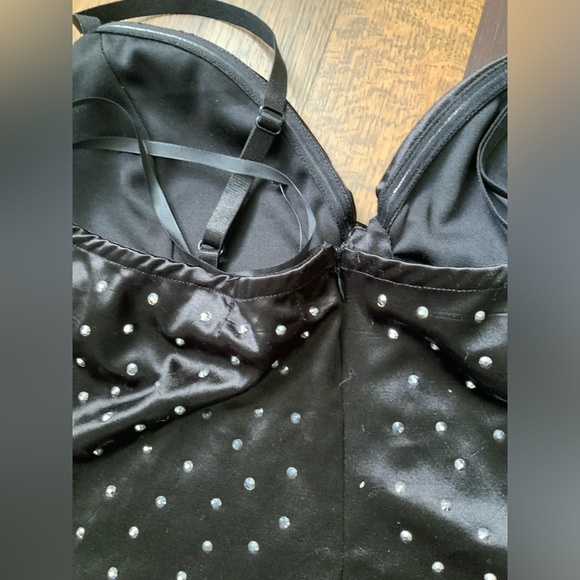 YAYA & CO. Black Satin Crystal Diamond Embellished Evening Midi Dress Size Large - Picture 4 of 16